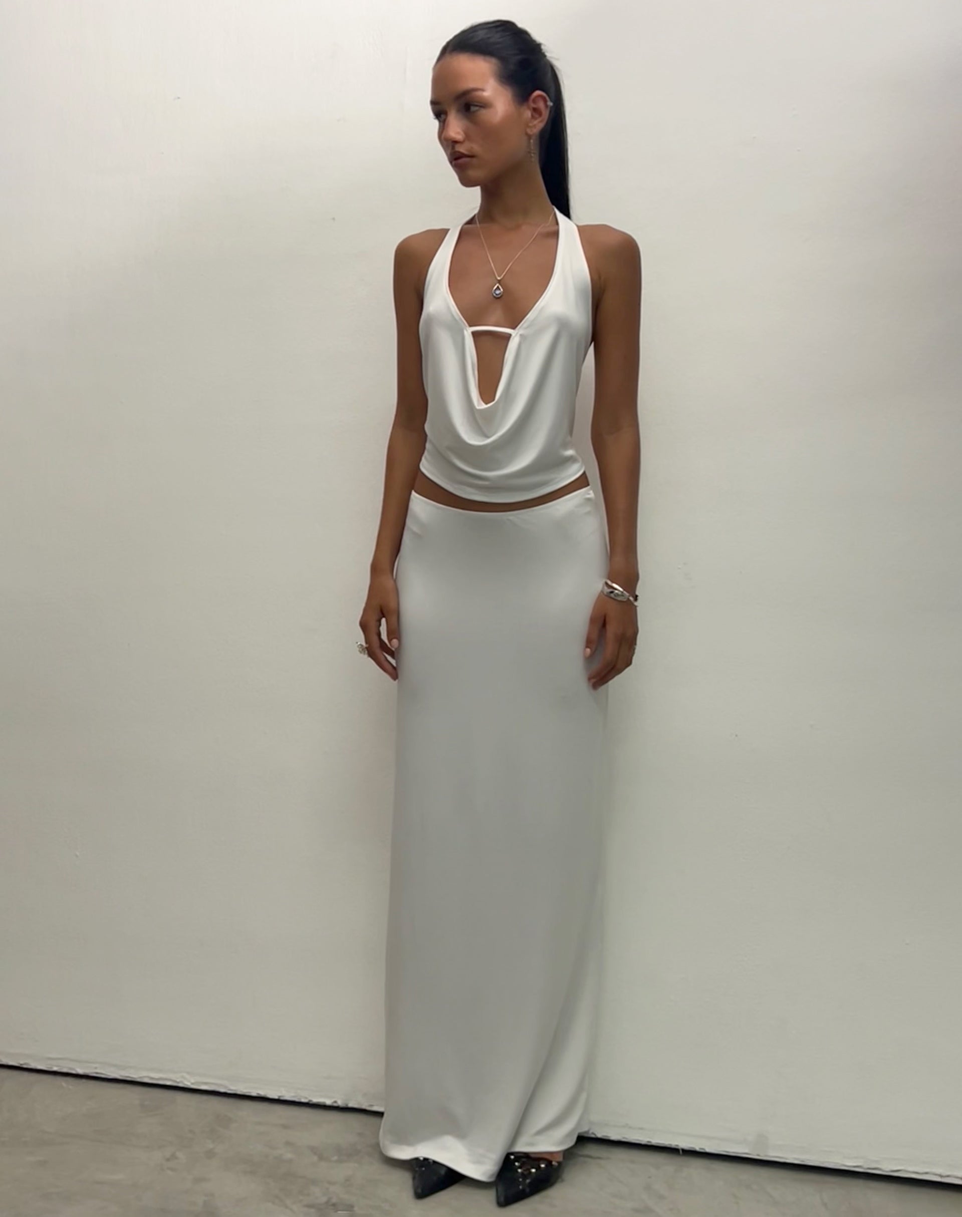 Rim Jersey Maxi Skirt in Ivory