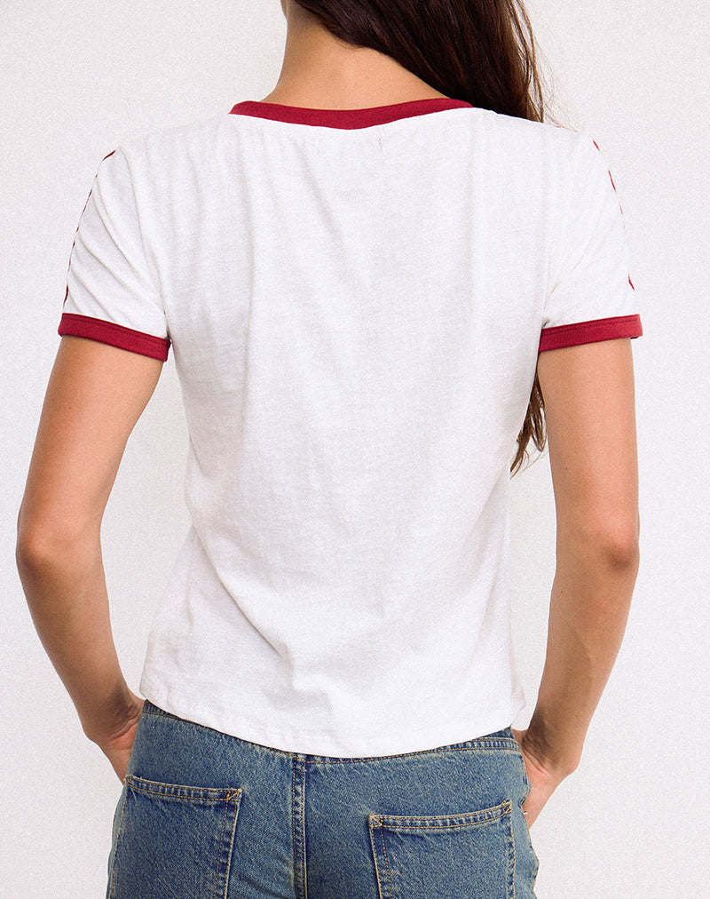 Janan Top in Off White with Adrenaline Red Binding