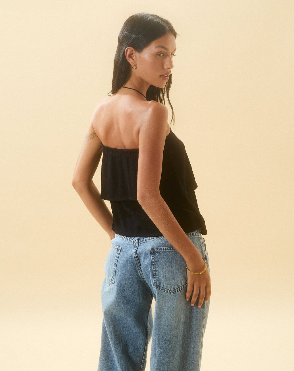 Jimin Layered Bandeau Top in Crinkle Black