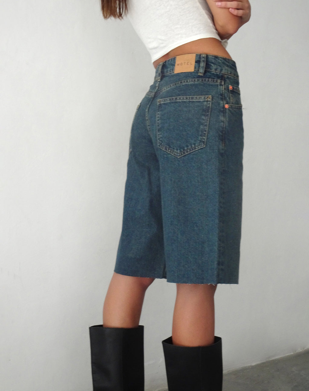 Roomy Mid Rise Long Jorts in Brown Blue Acid