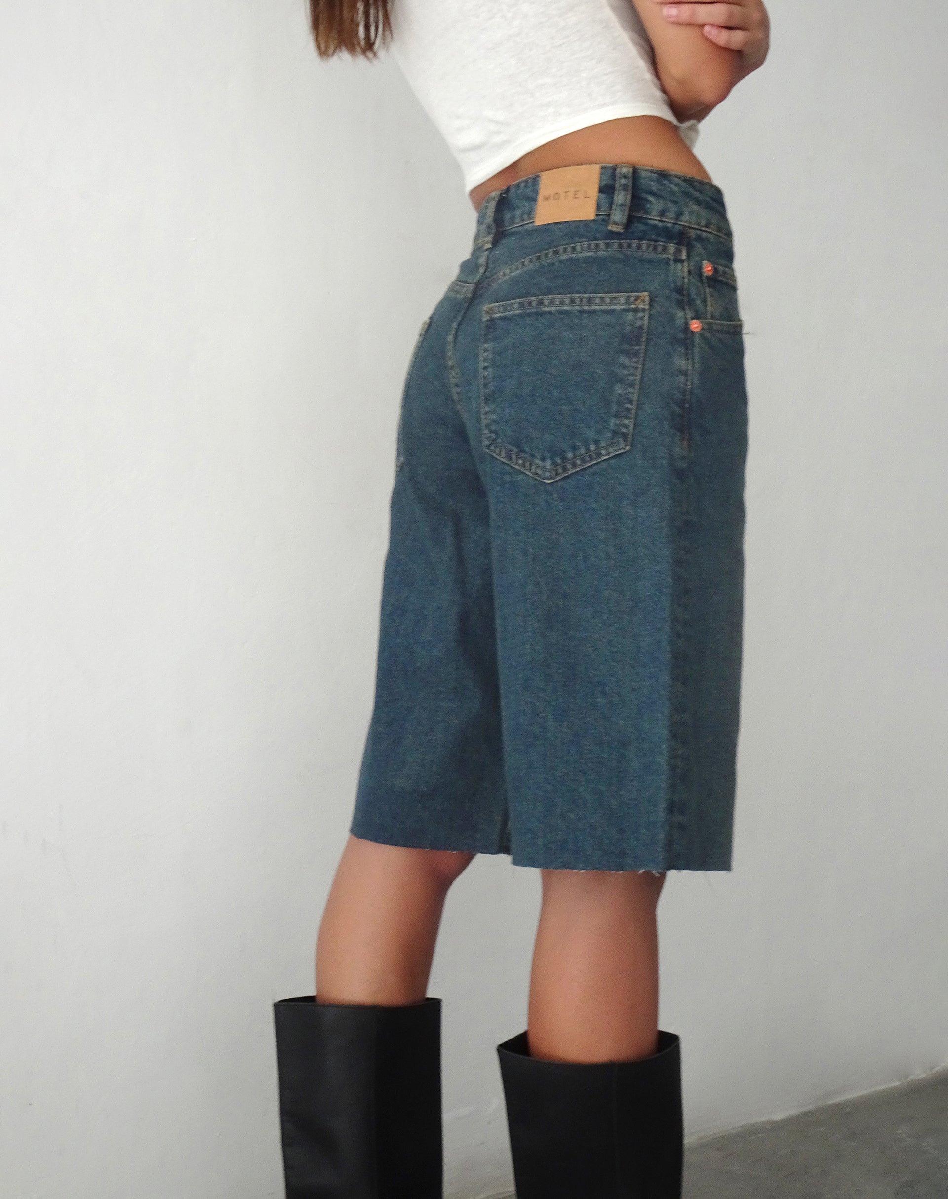 Roomy Mid Rise Long Jorts in Brown Blue Acid