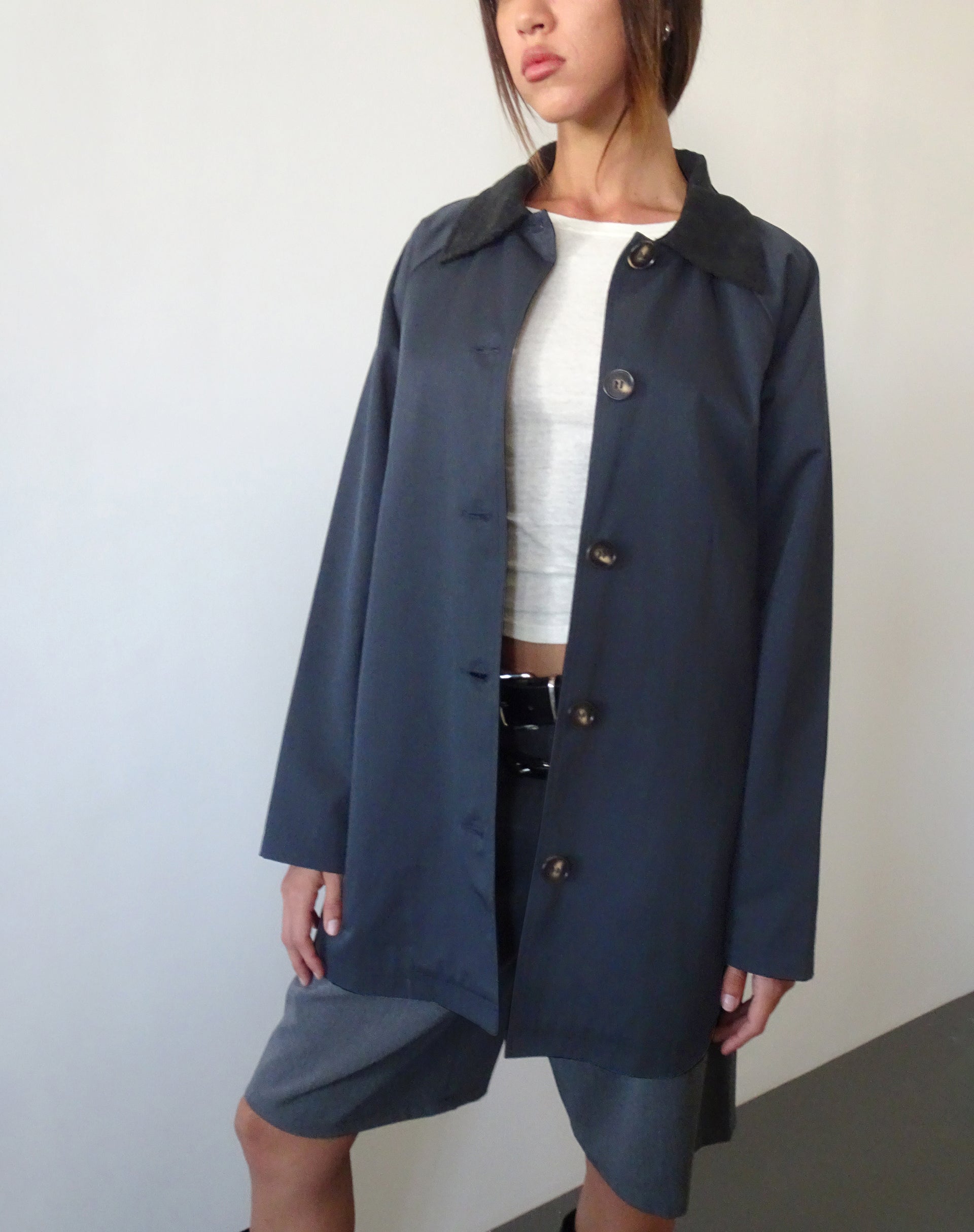 Izora Short Trench Coat in Navy