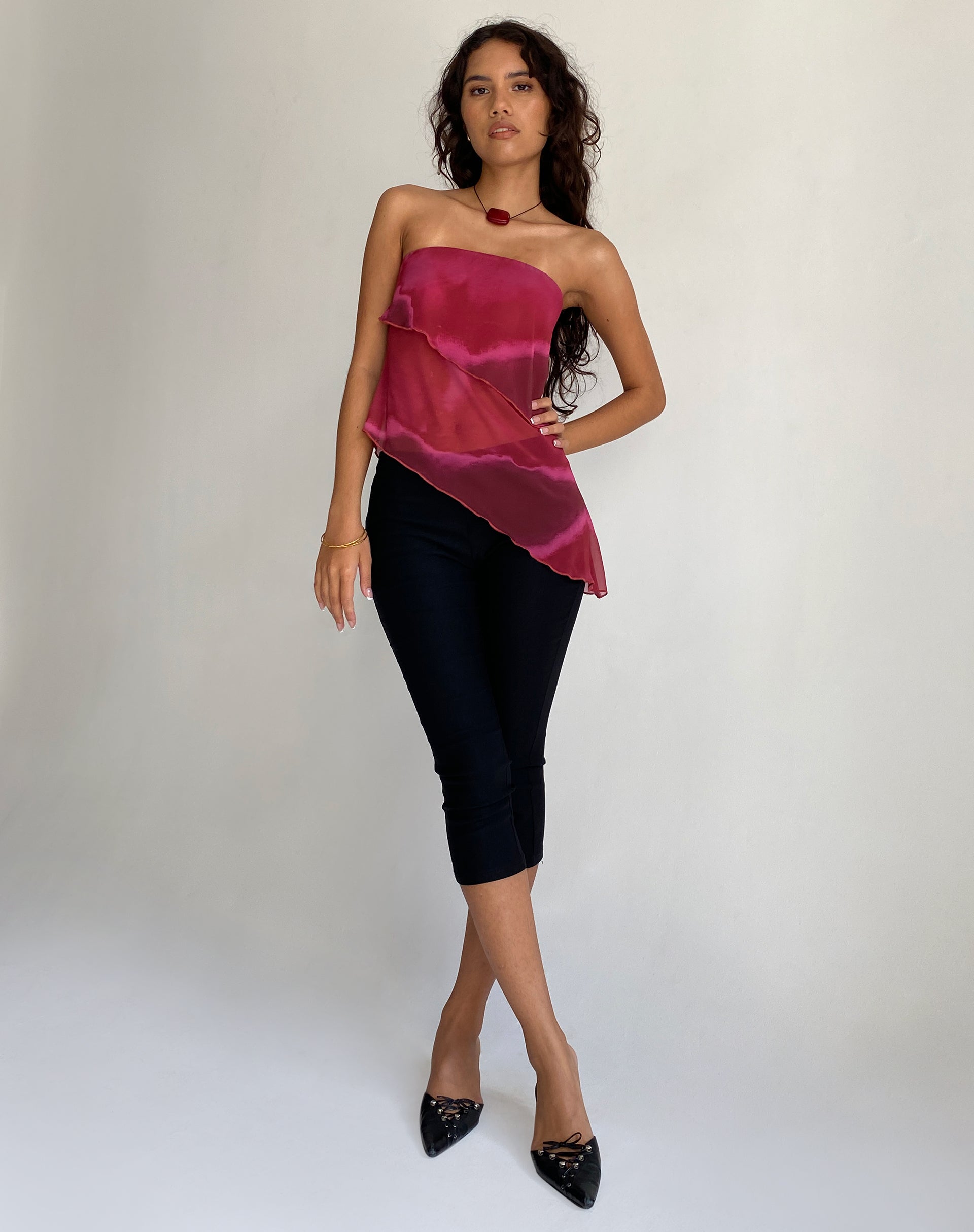 Joyce Longline Waterfall Tube Top in Plum Watercolour