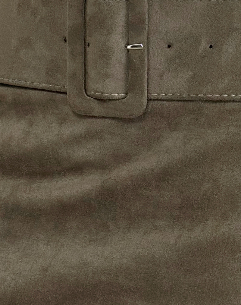 Zita Belted Mini Skirt in Suede Brown