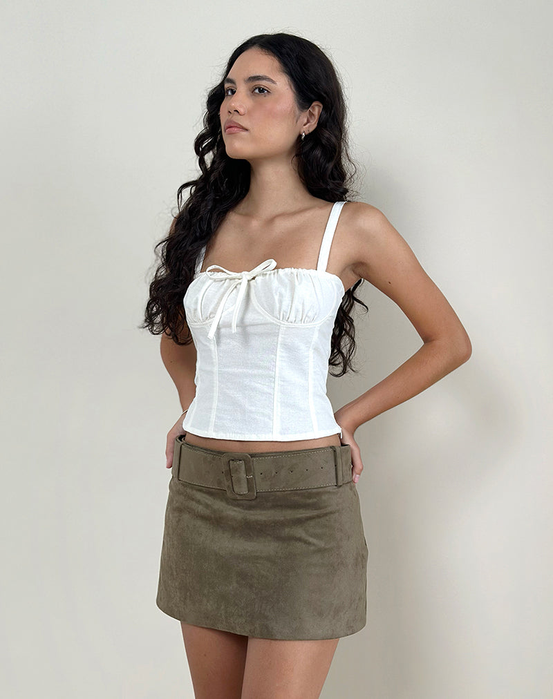 Zita Belted Mini Skirt in Suede Brown