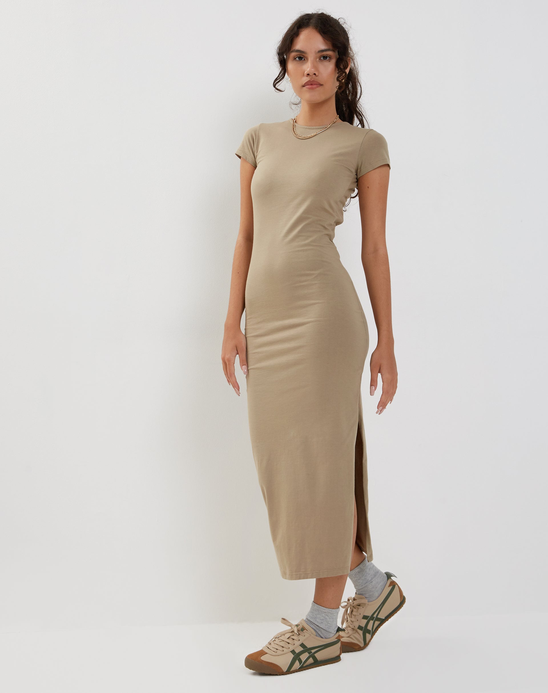 Kasor Open Back Midi Dress in London Fog