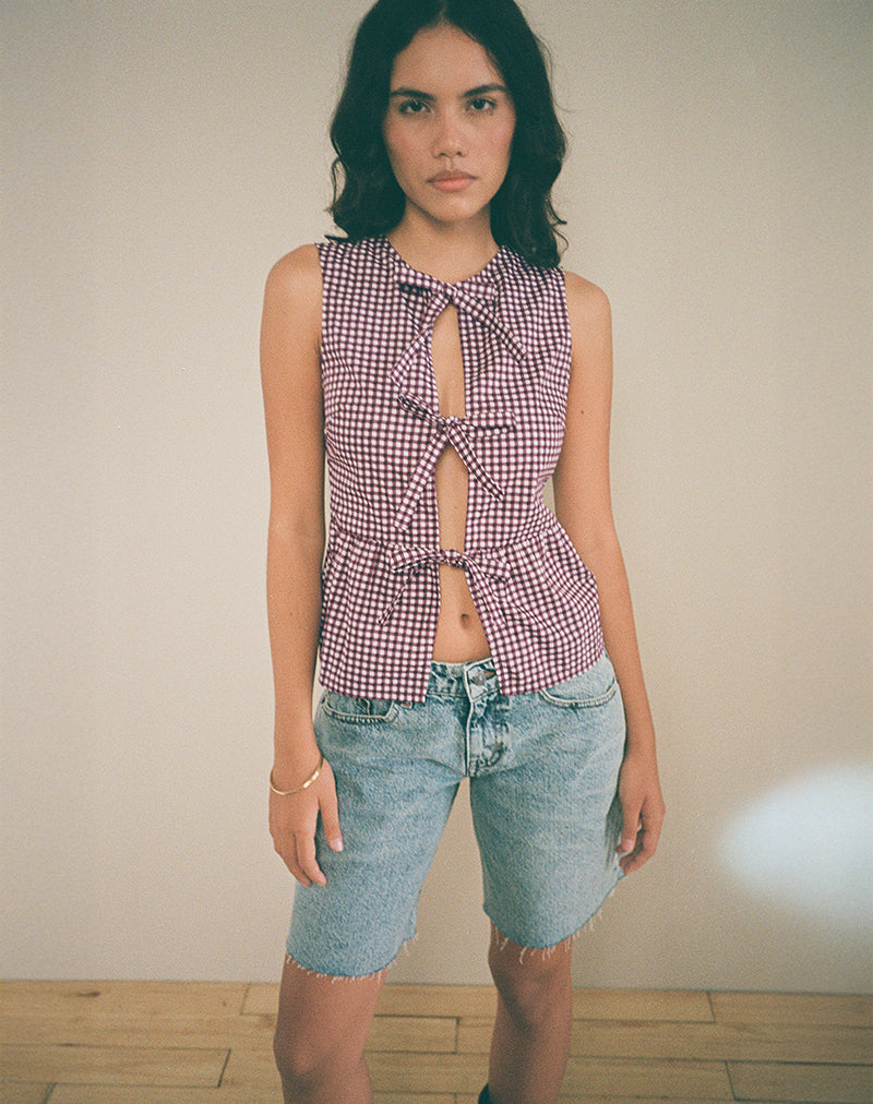Kayvata Top in Mini Gingham Wine