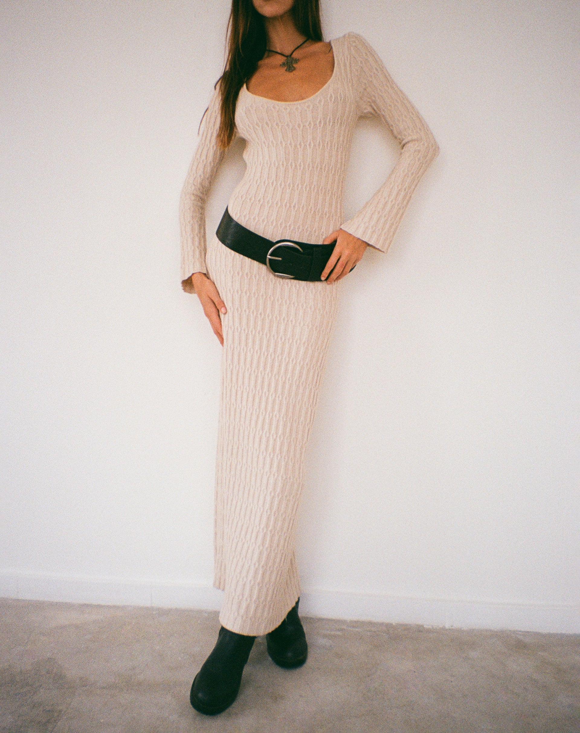 Kiasta Long Sleeve Maxi Dress in Neutral Knit