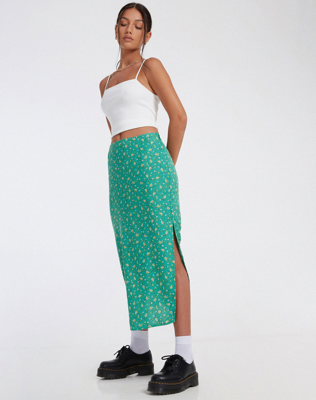 Kindra Midi Skirt in Paisley Fun Green