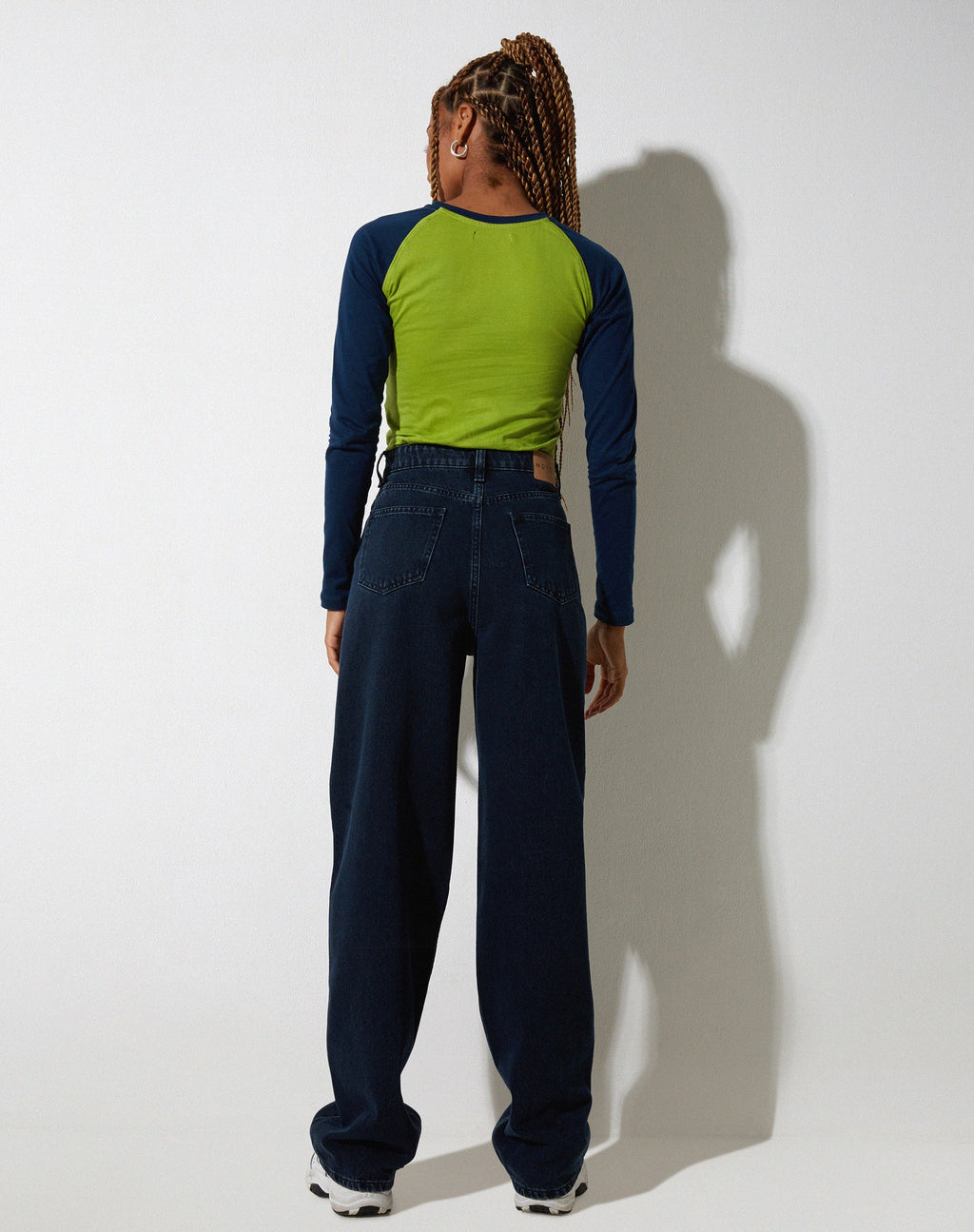 Kyati Long Sleeve Crop Top in Wasabi Navy and Green