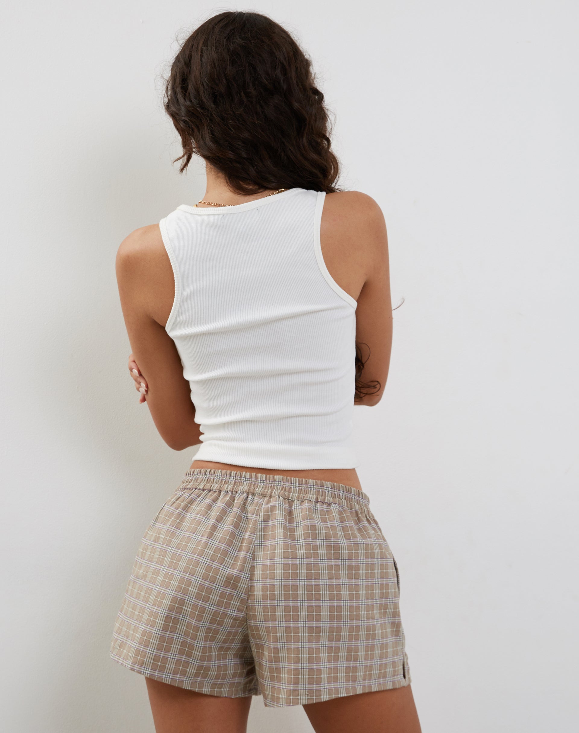 Laboxe Brief Shorts in Taupe Check