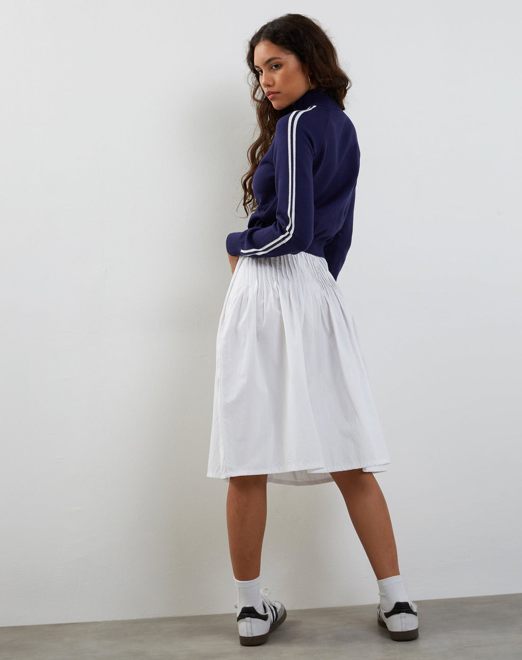 Lennon Knitted Jacket in Navy with White Stripe