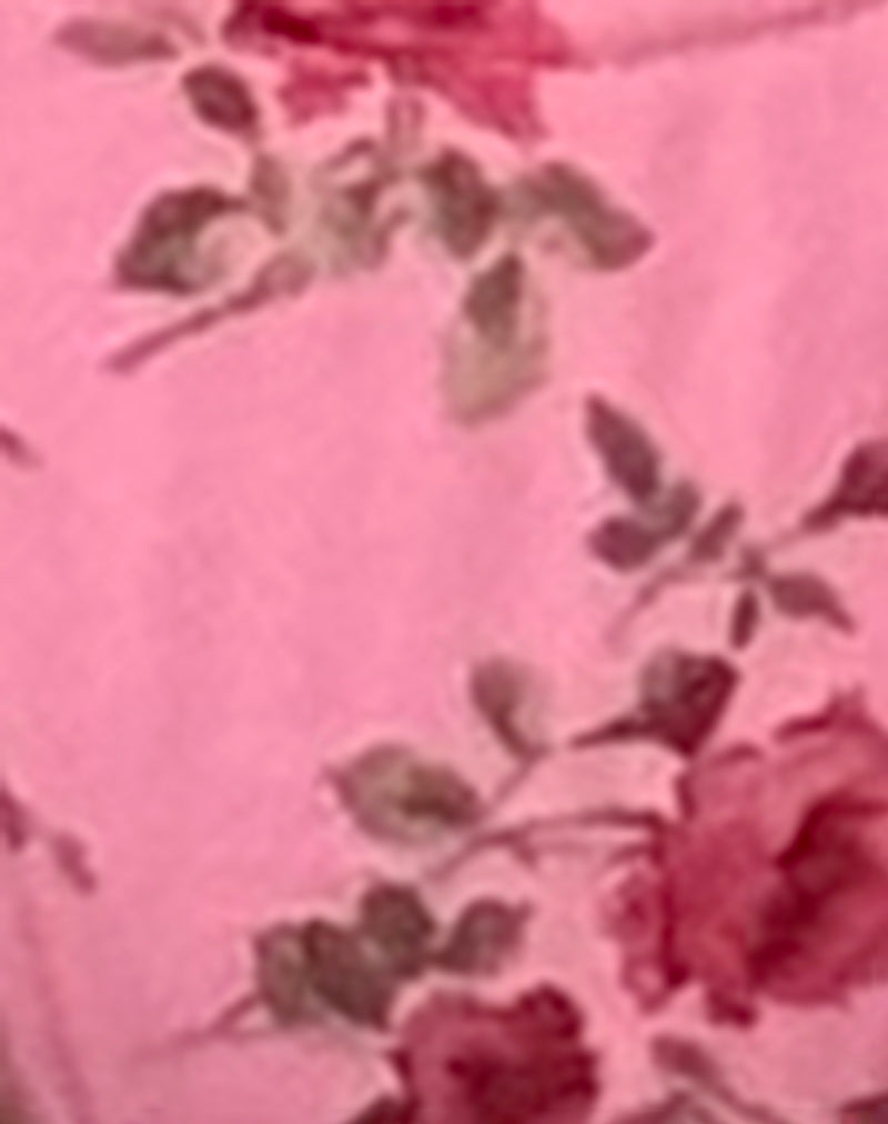 Lentra Bikini Bottom in Pink Floral Bloom with Picot Trim