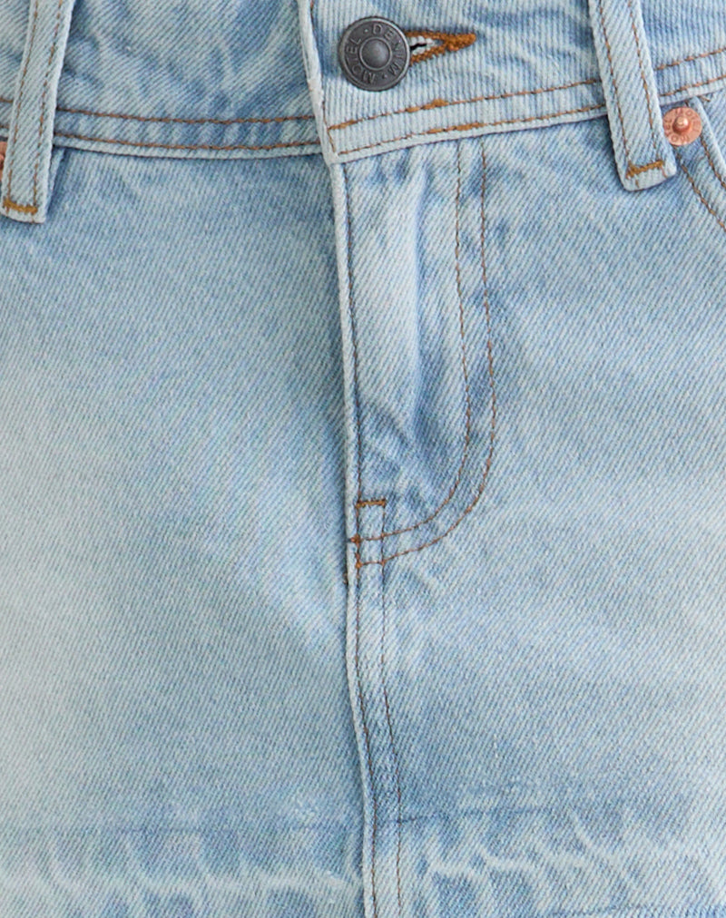Low Rise Denim Mini Skirt in Icy Blue