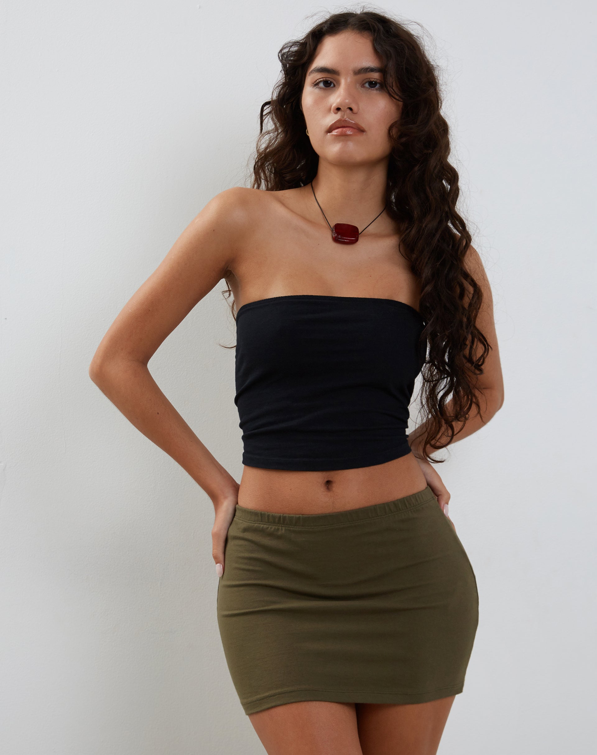 Lidya Mini Skirt in Khaki Lycra