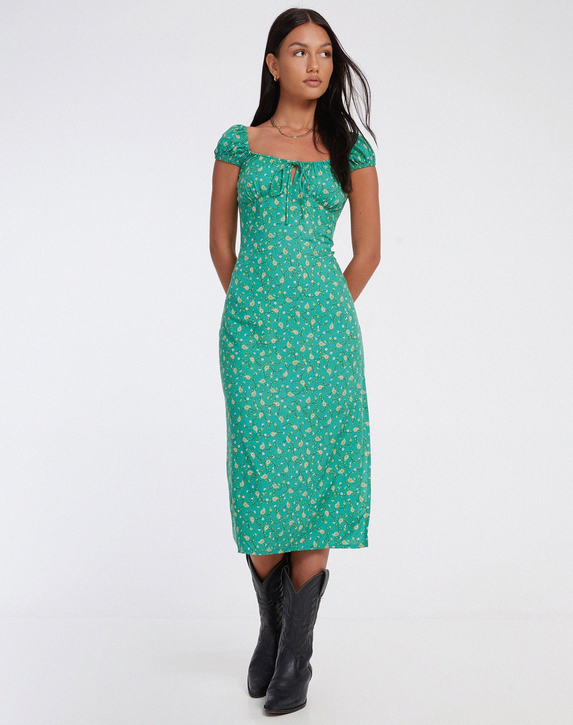 Lona Midi Dress in Paisley Fun Green