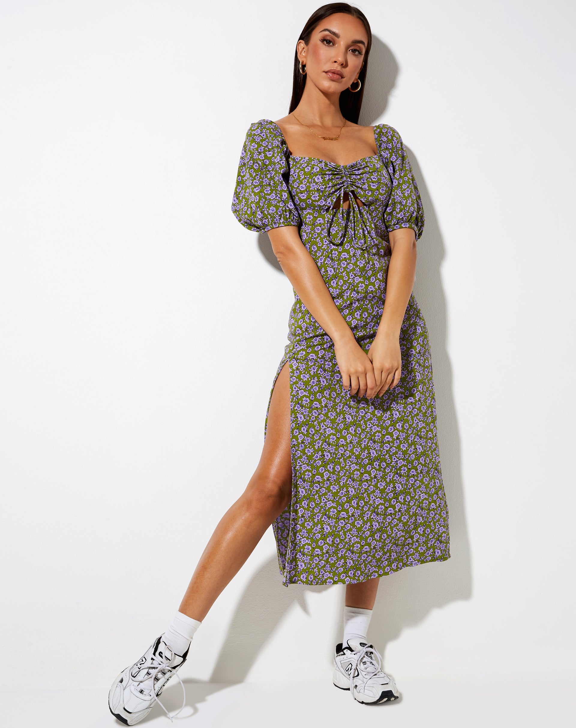 Lourgia Midi Dress in Autumn Blossom Khaki