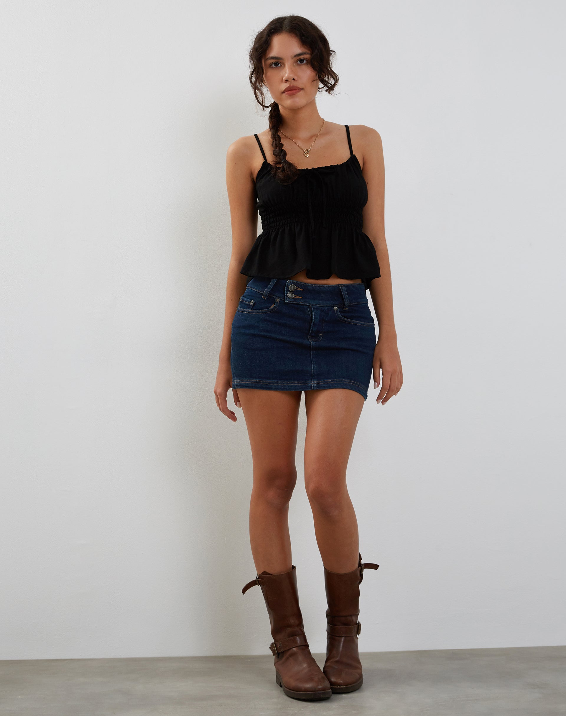 Lyncia Tie Front Cami Top in Black