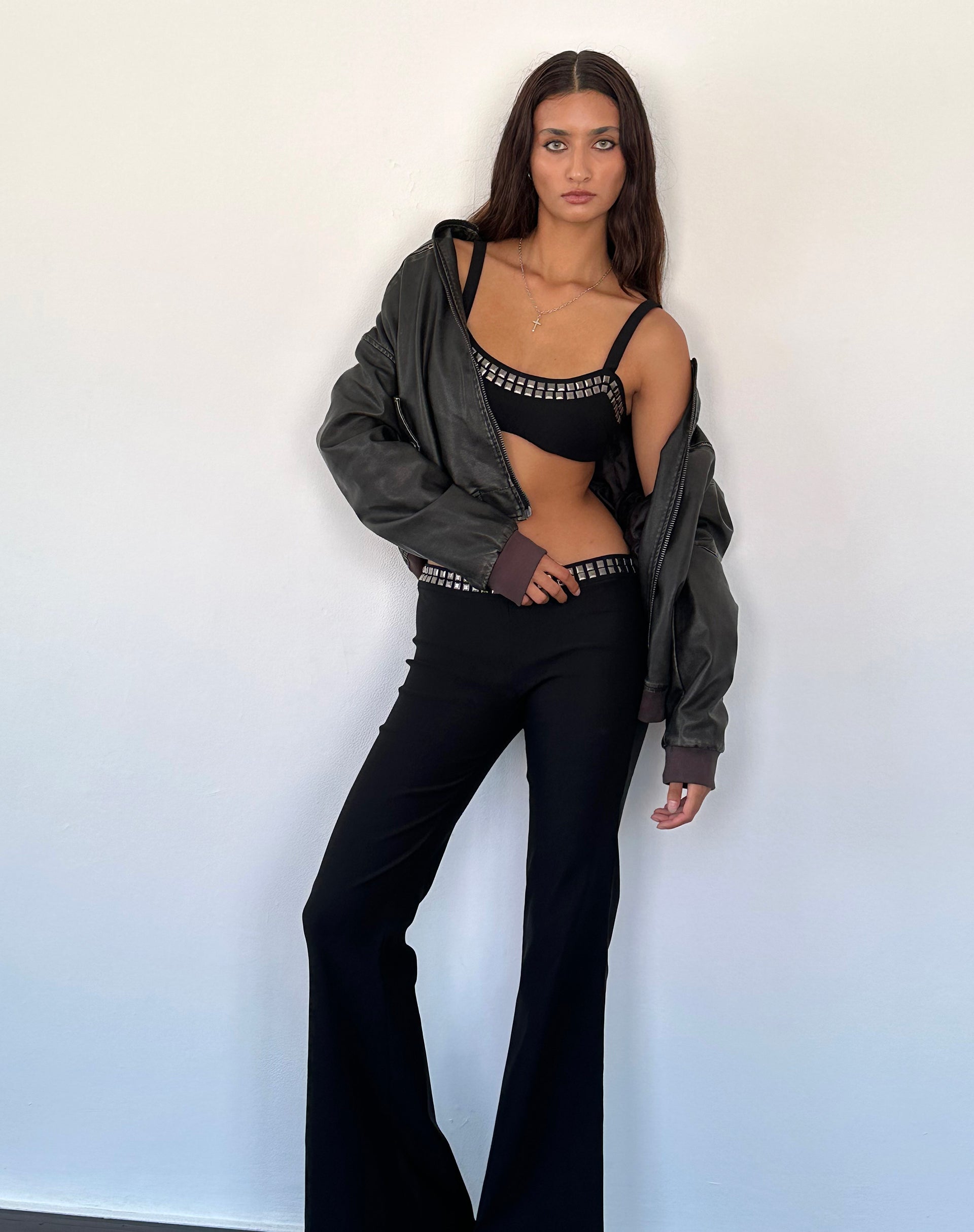 Macias Studded Flared Trousers in Black Tailoring