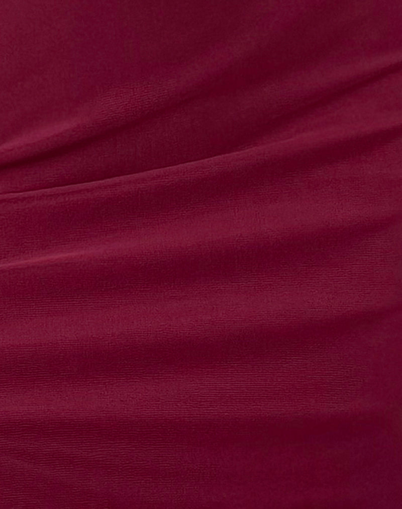 Marlo Asymmetric Midi Dress in Burgundy