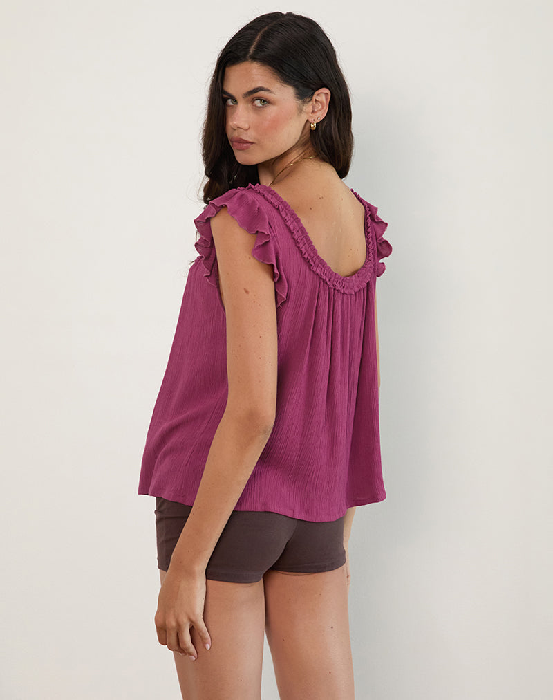 Merisso Scoop Neck Keyhole Top Daco in Rose Burgundy