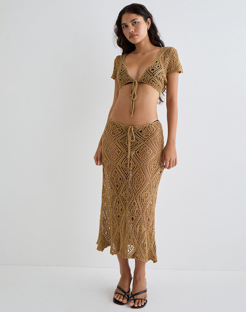 Mirea Grown On Sleeve Shrug Top in Crochet Camel