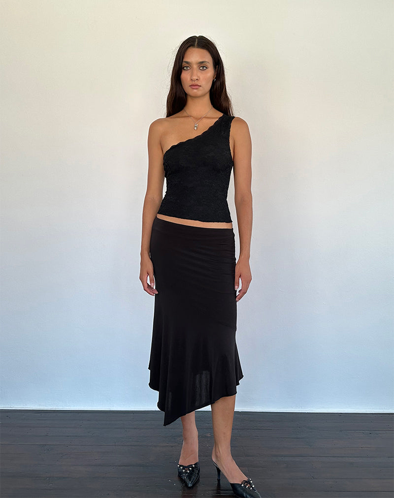 Moira One Shoulder Lace Top in Black