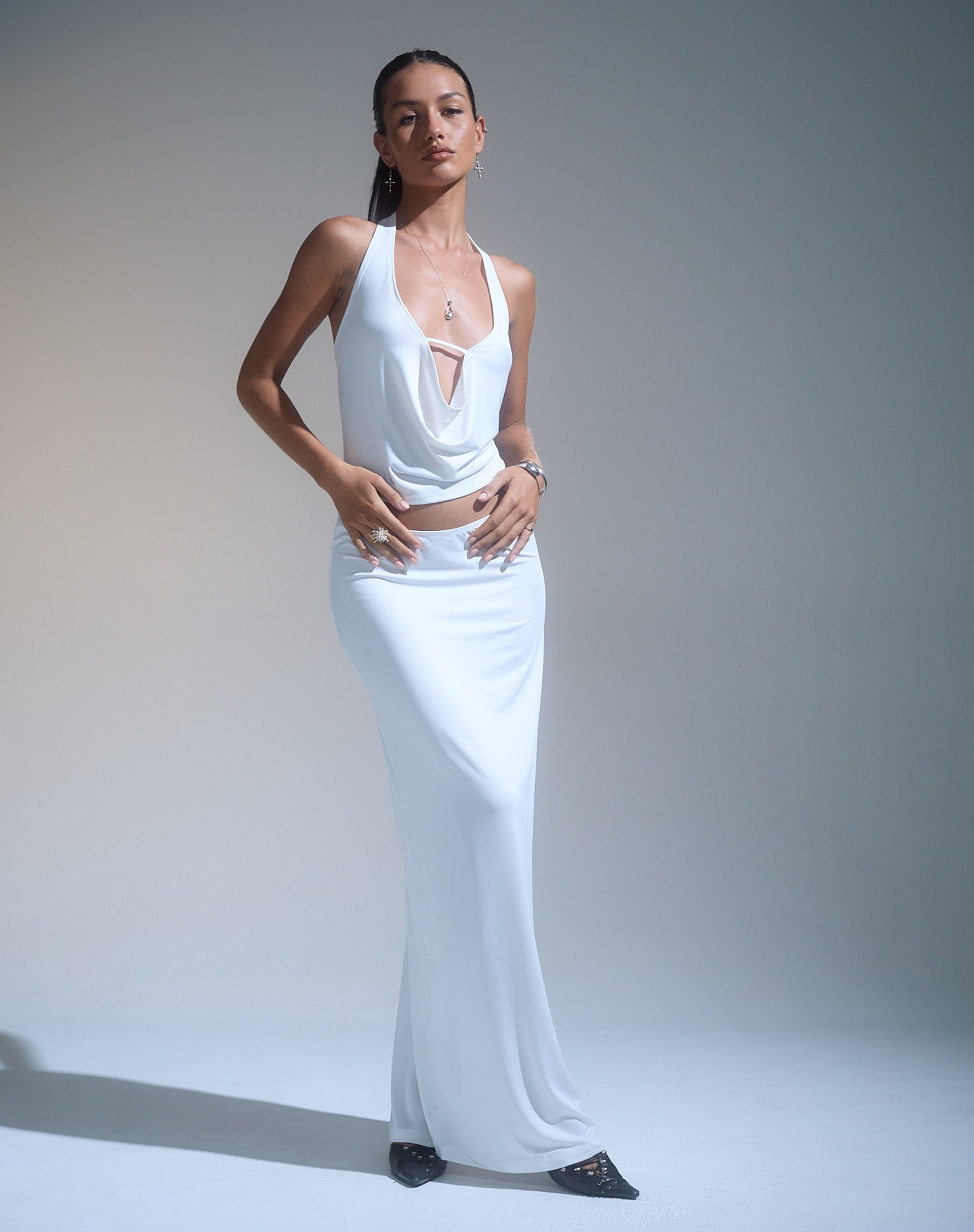 Rim Jersey Maxi Skirt in Ivory
