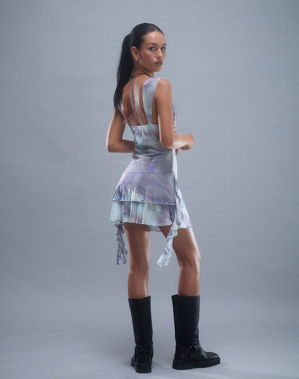 Sabit Mesh Mini Dress in Printed Pearly Shell