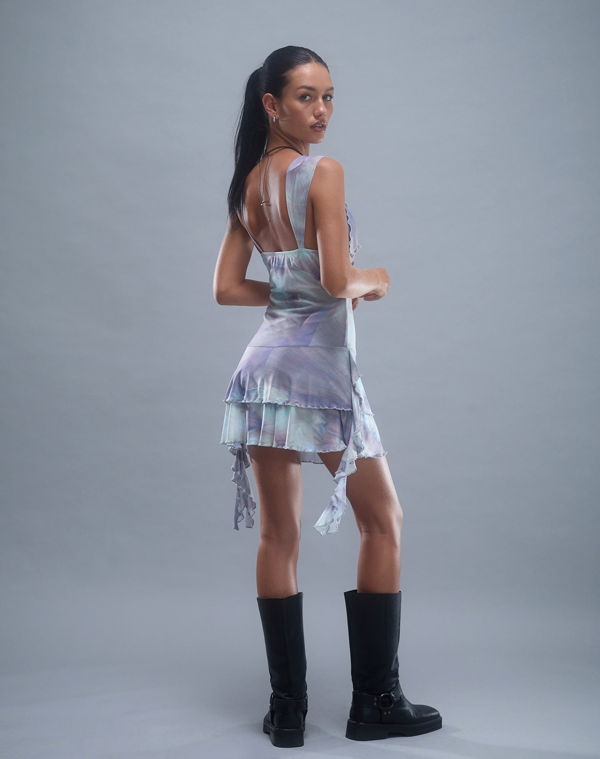 Sabit Mesh Mini Dress in Printed Pearly Shell