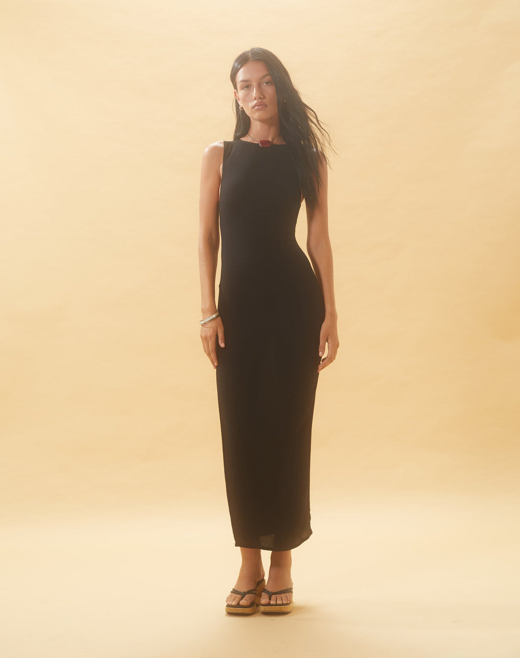 Minyo Racer Neck Maxi Dress in Crinkle Black