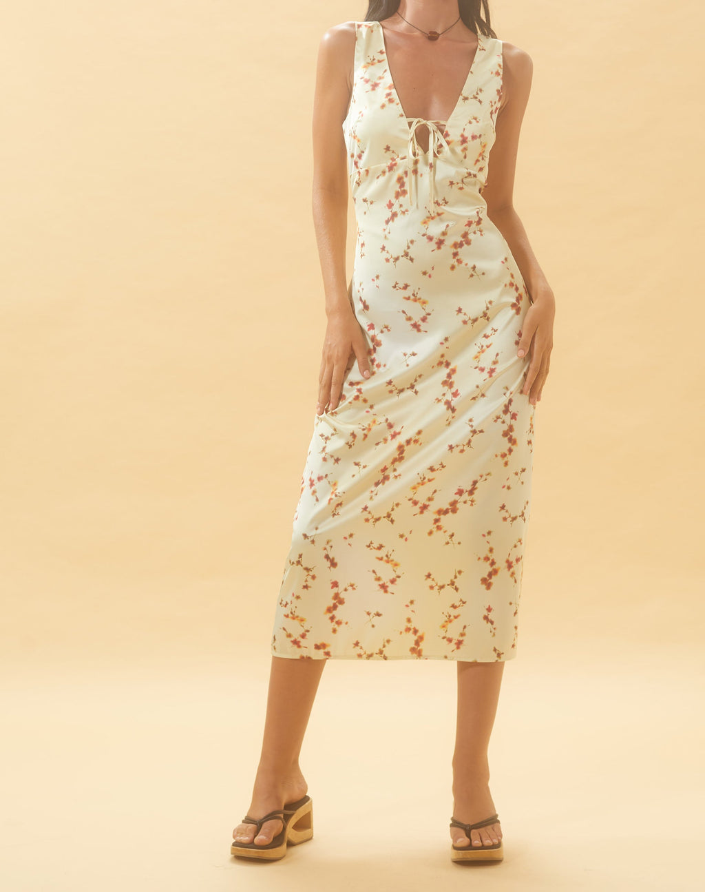 Lasanda Maxi Satin Dress in Bohemian Floral Yellow