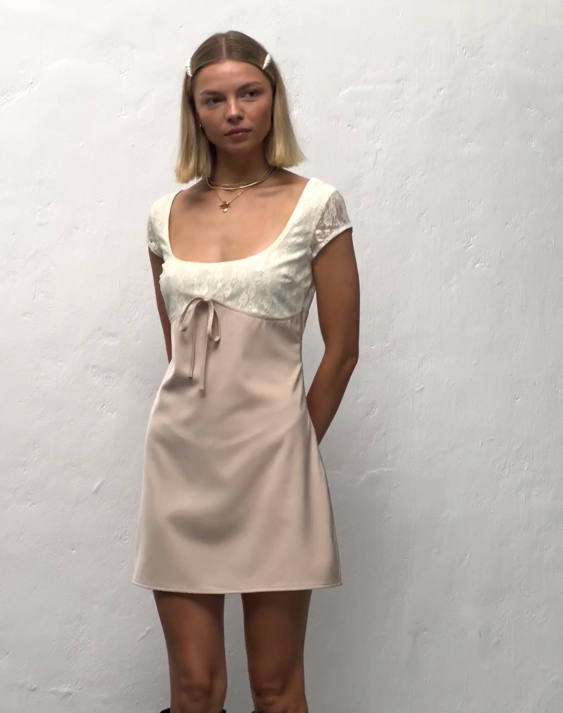 Nauli Satin Mini Dress in Buttercream
