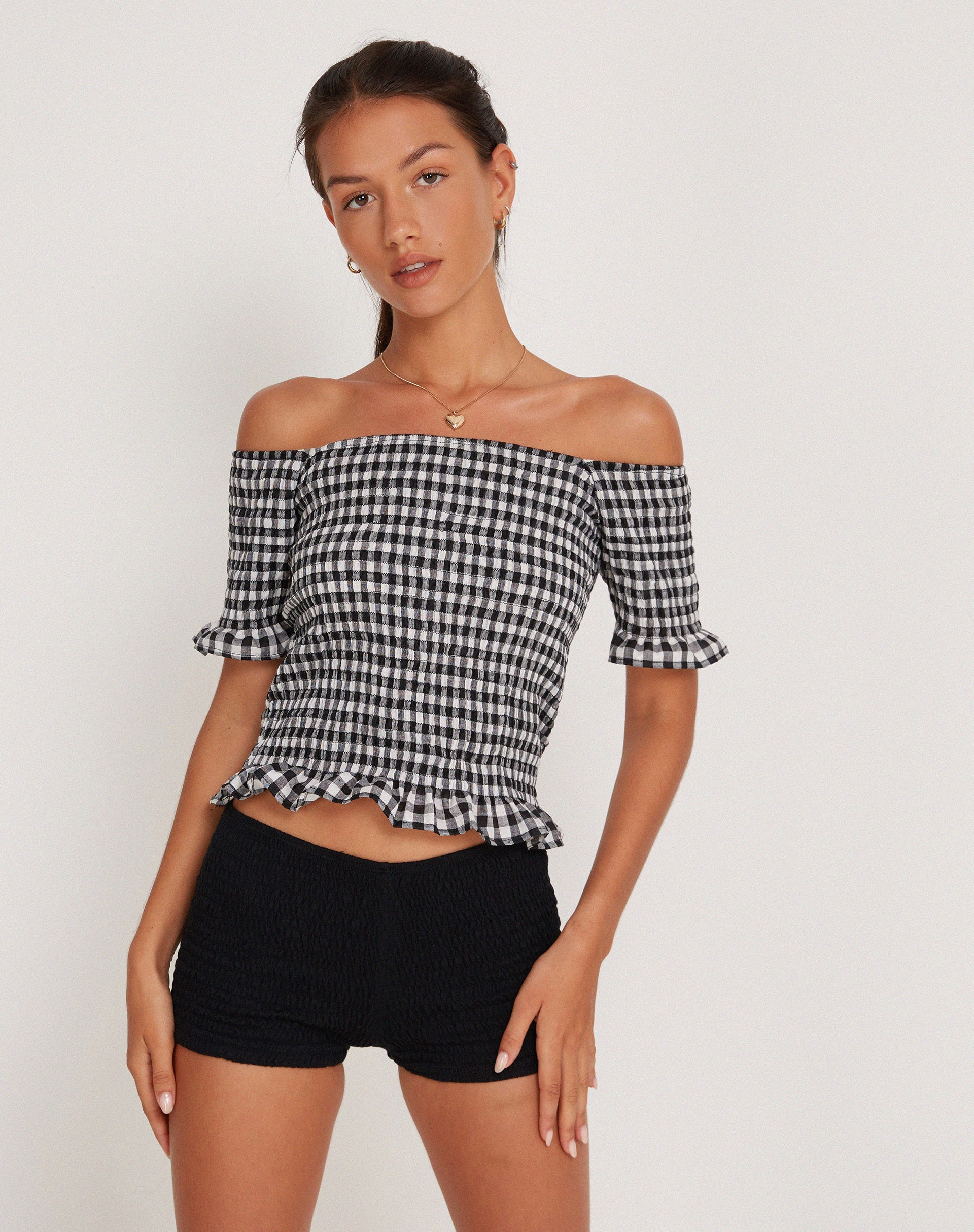 Rerita Shirred Micro Shorts in Black