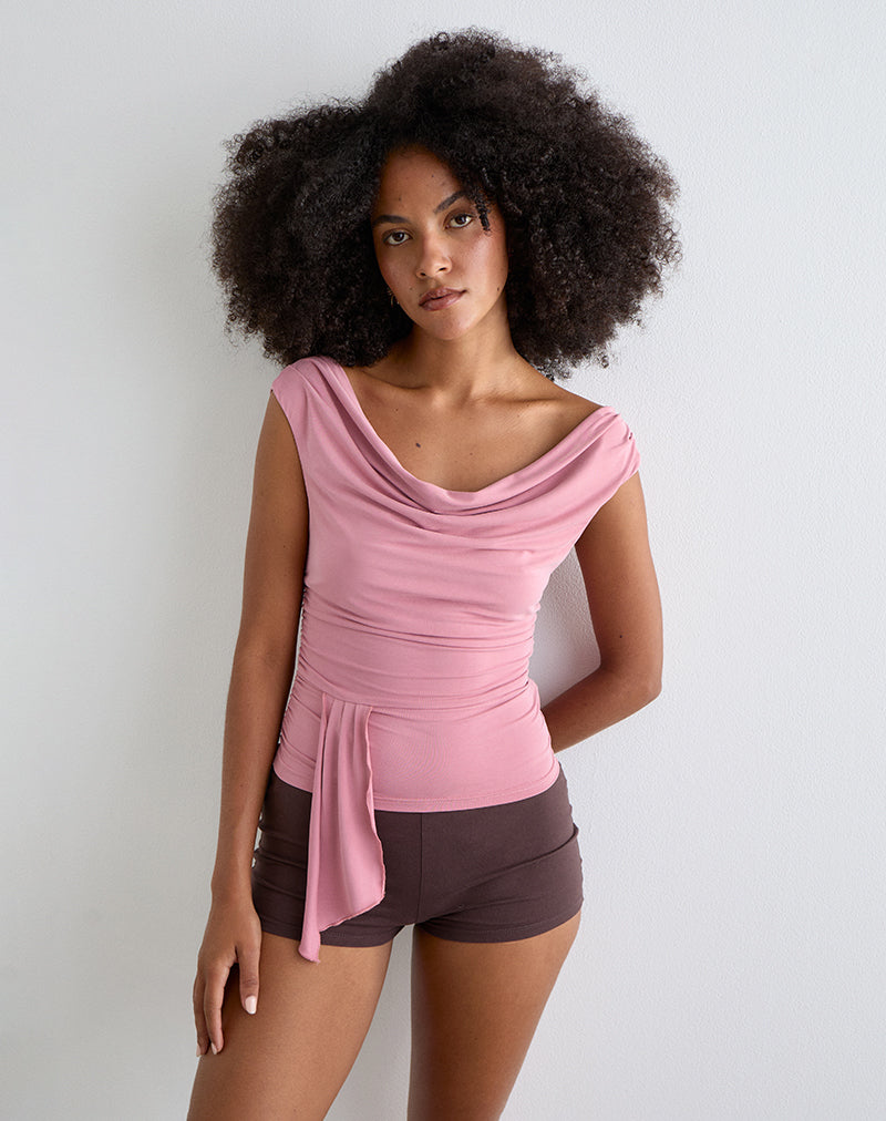 Neida Drape Top in Cupro Pink