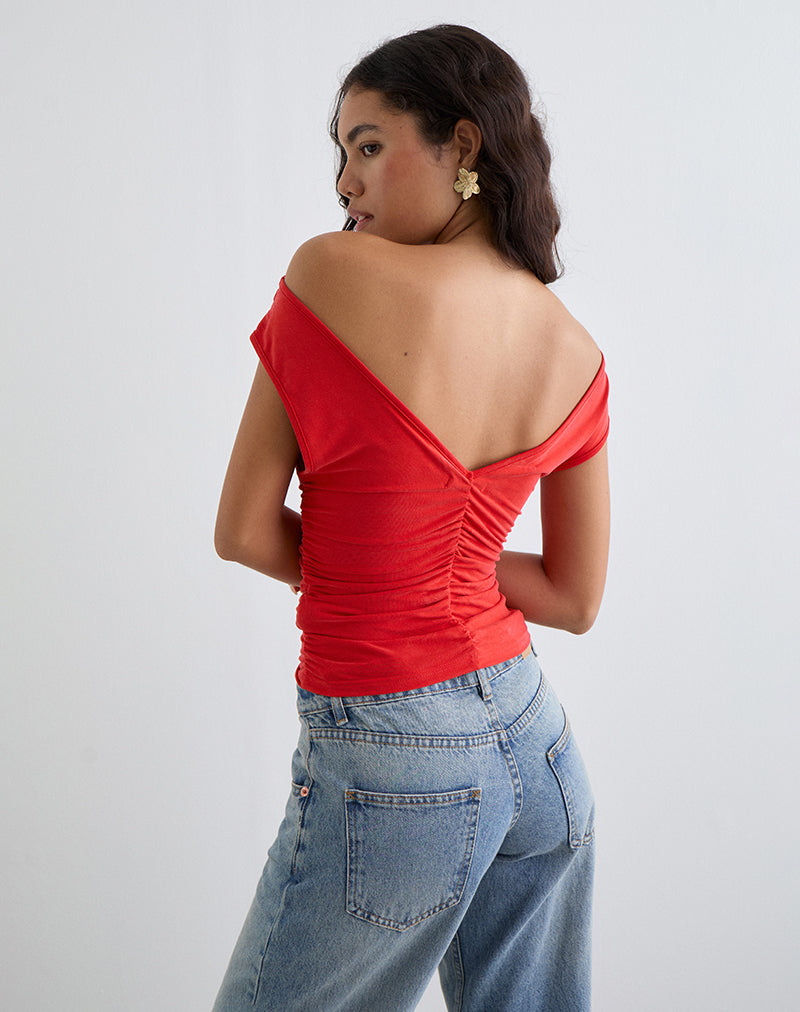 Neida Drape Top in Cupro Red
