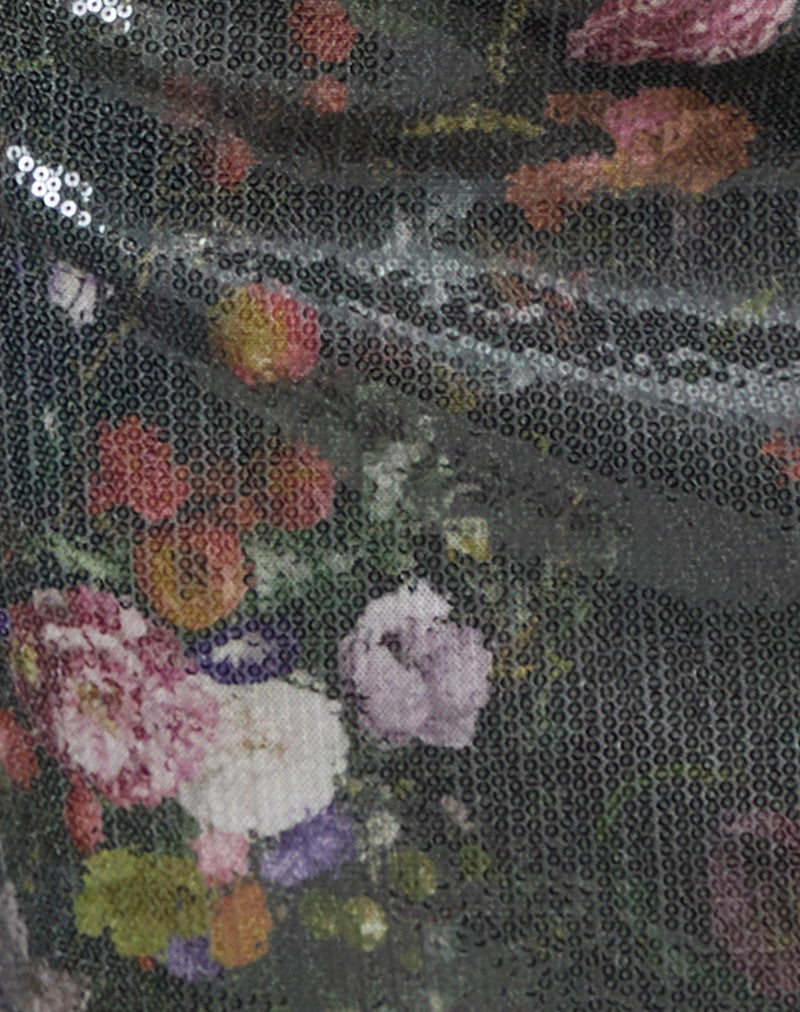 Nidya Mini Skirt in Sequin Vintage Flower