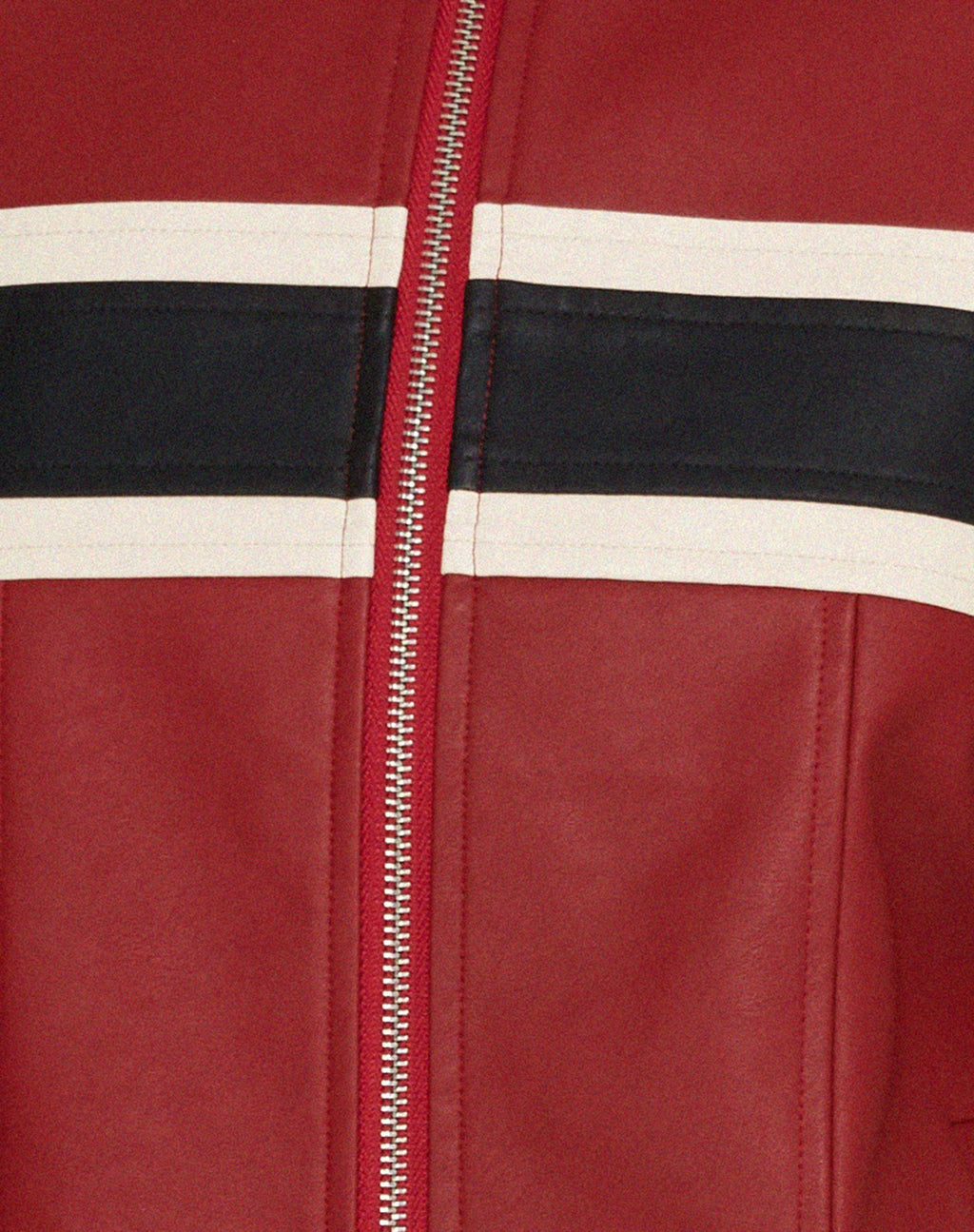 Oliver Zip Up Jacket in PU Red with Ecru Stripe