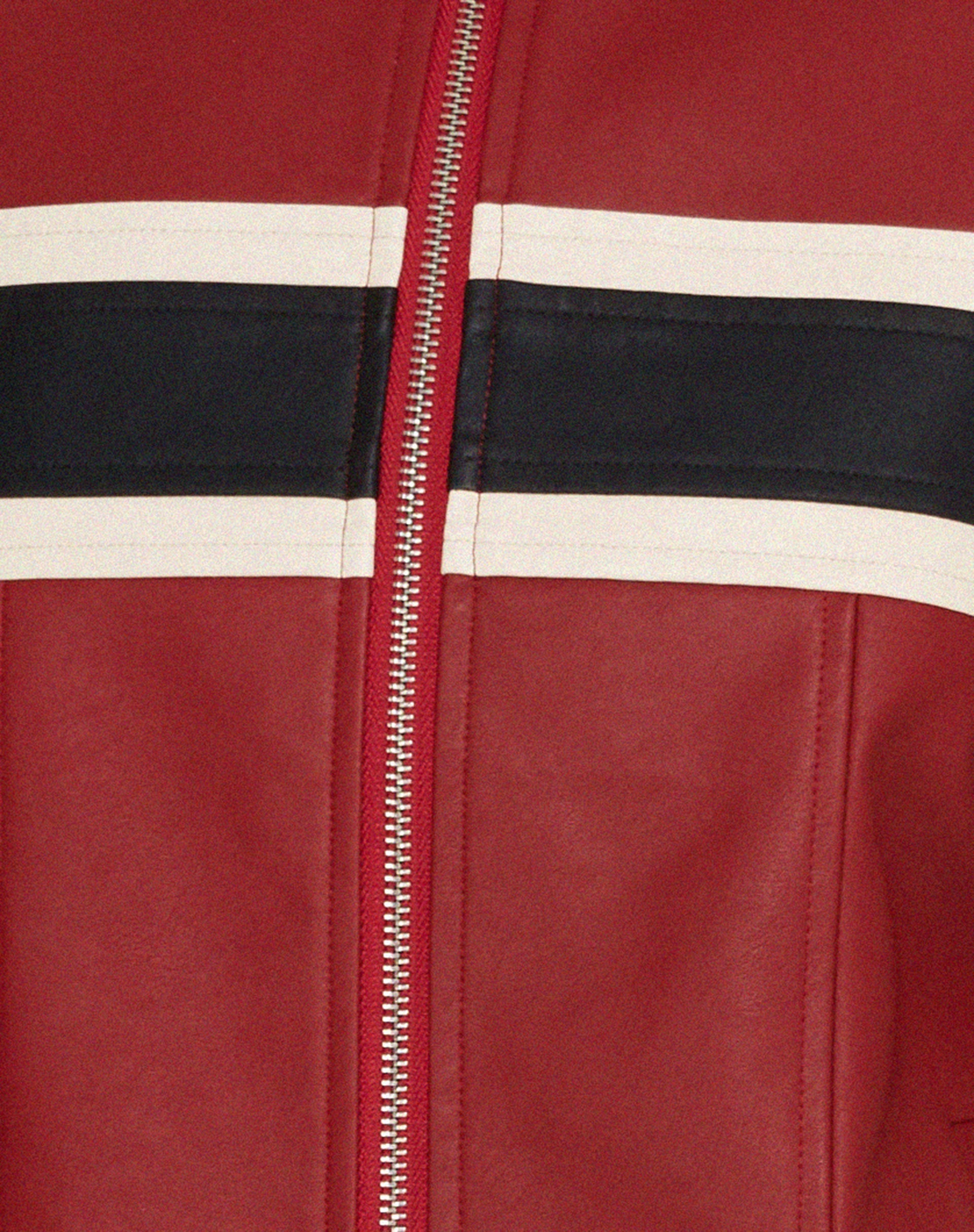 Oliver Zip Up Jacket in PU Red with Ecru Stripe