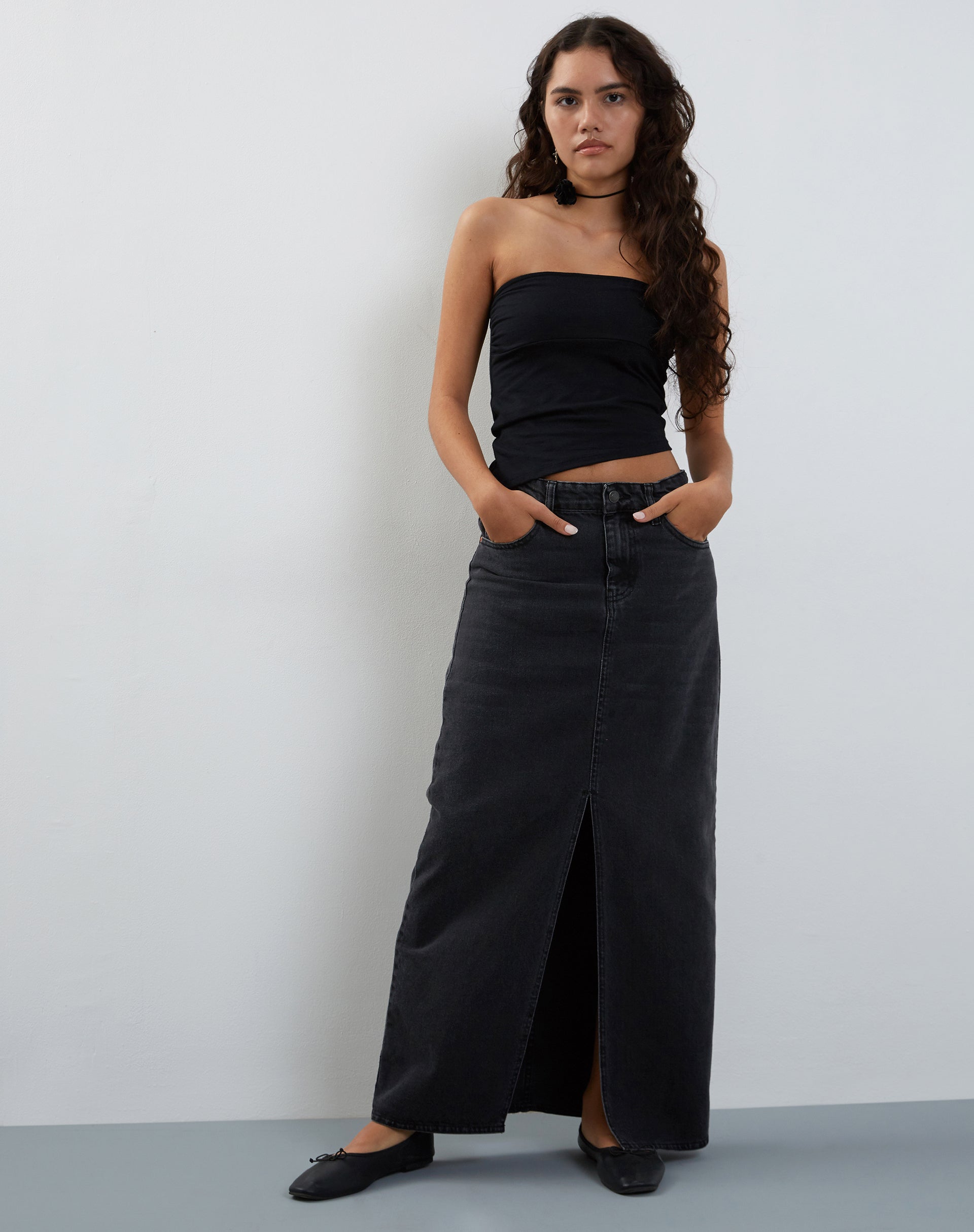 Minase Asymmetric Bandeau Top in Black