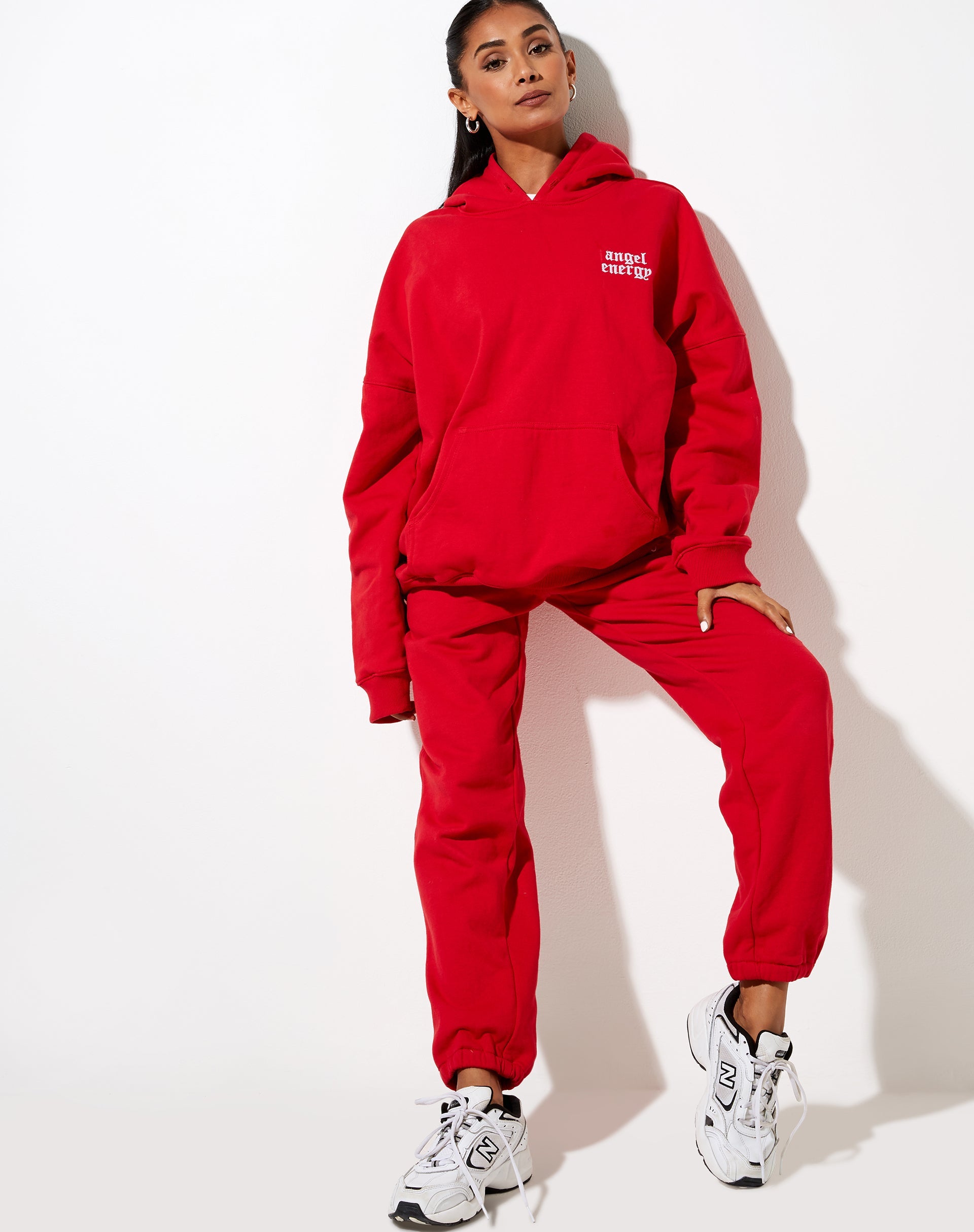 Oversize Hoodie in Racing Red with 'Angel Energy' Embro