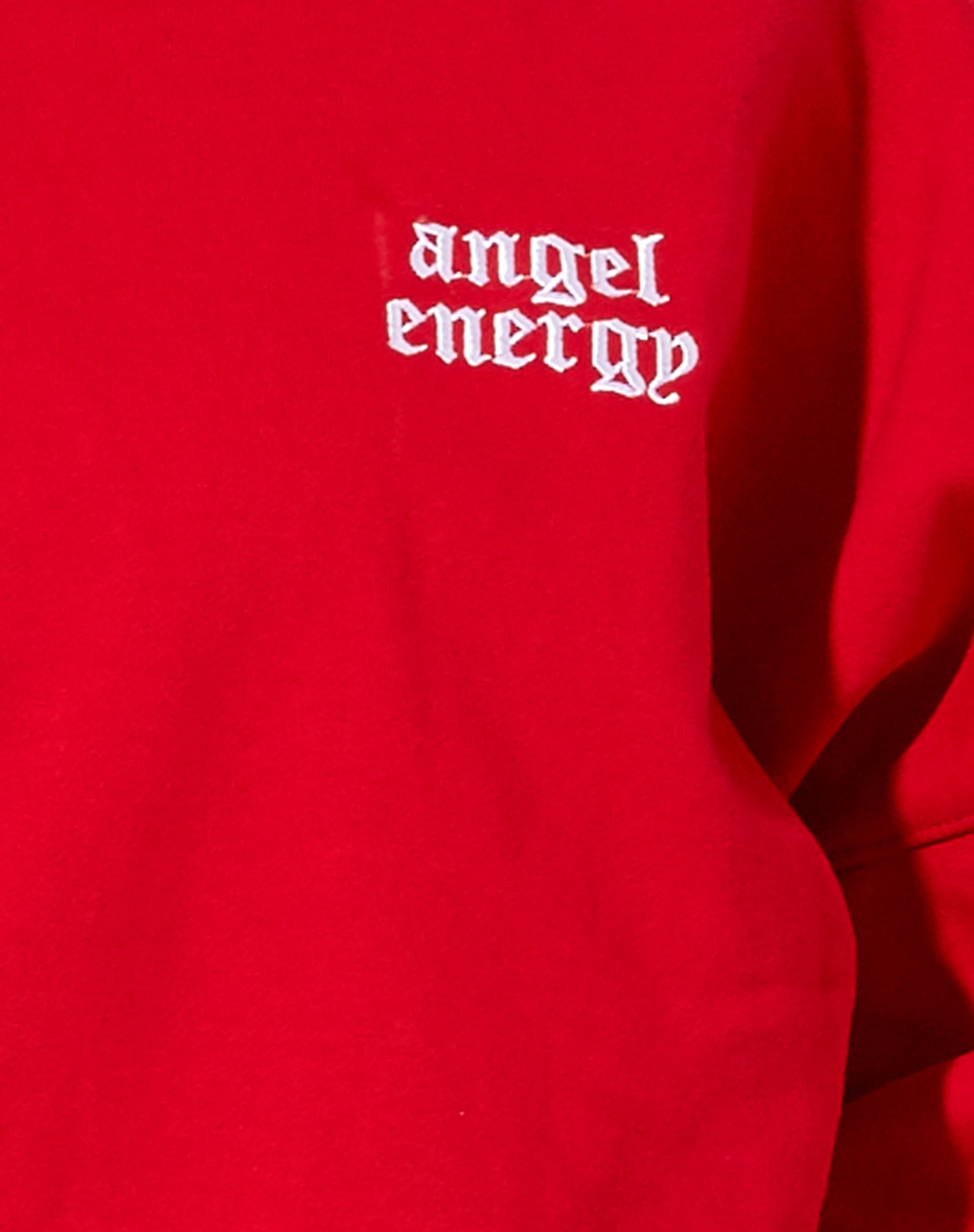 Oversize Hoodie in Racing Red with 'Angel Energy' Embro