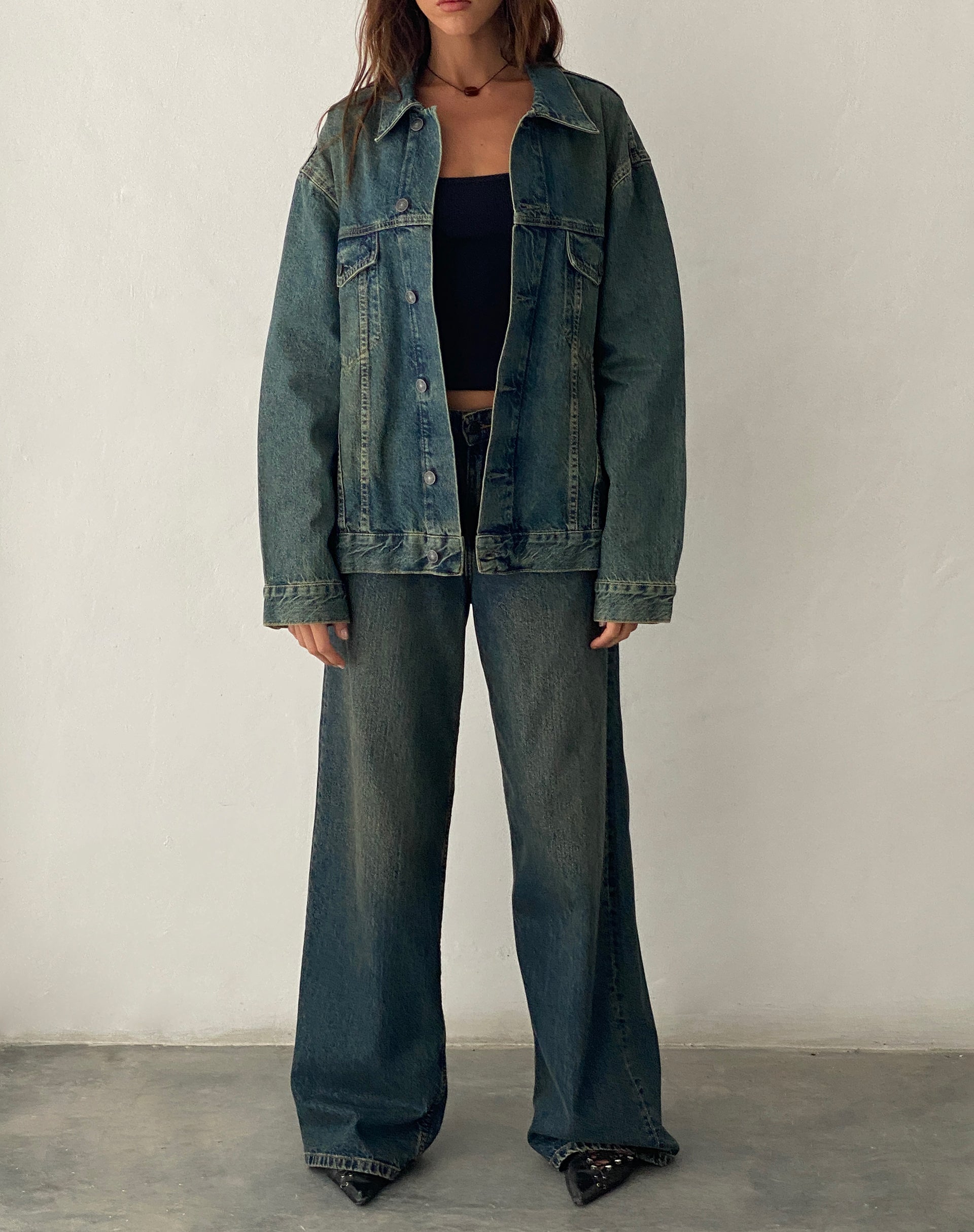 Oversized Denim Jacket in Brown Blue Acid