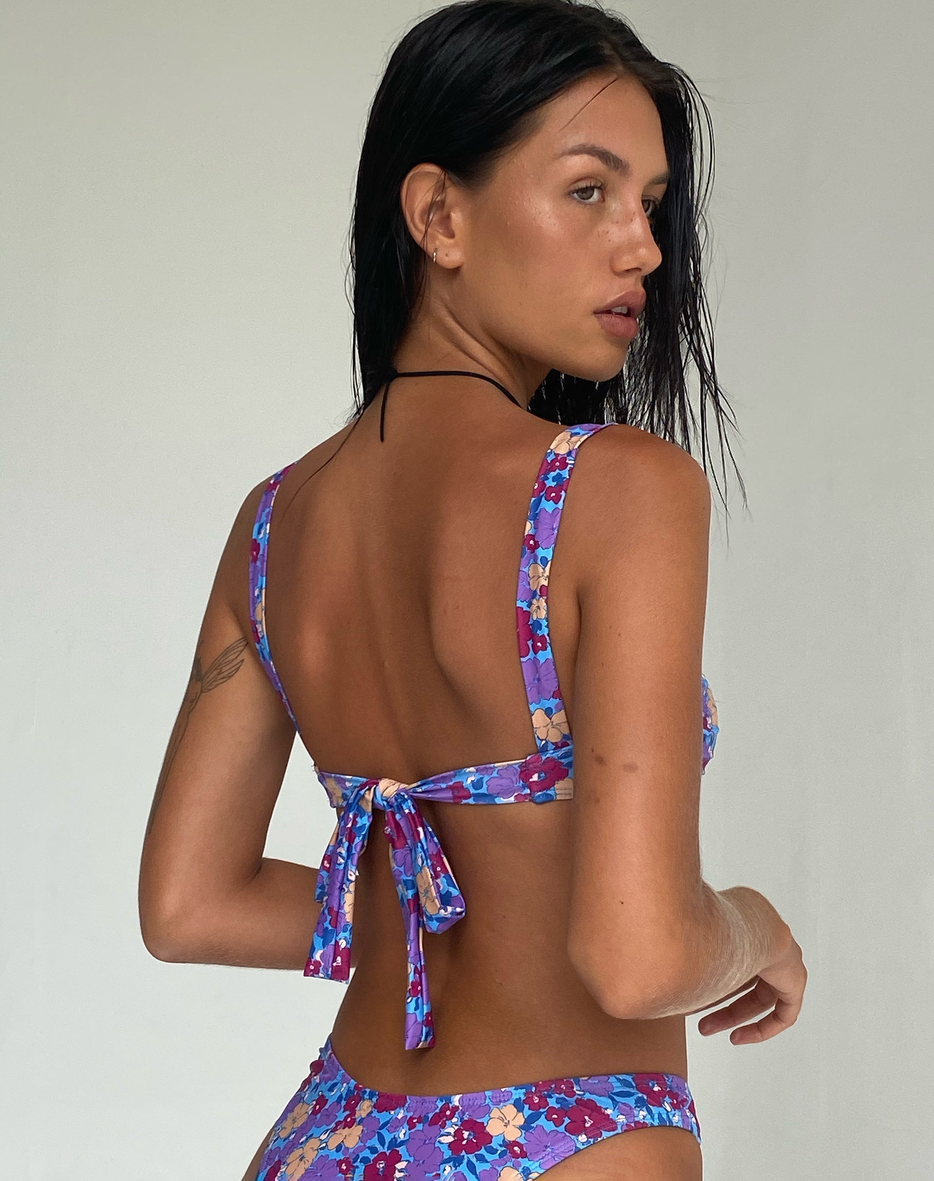 Pafri Bikini Top in Washed Out Floral Purple