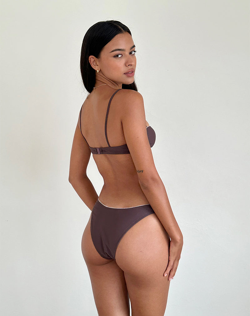 Pali Bikini Top in Coffee with Picot Trim