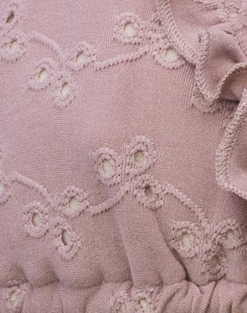 Pami Ruffle Bikini Top in Broderie Blush Pink