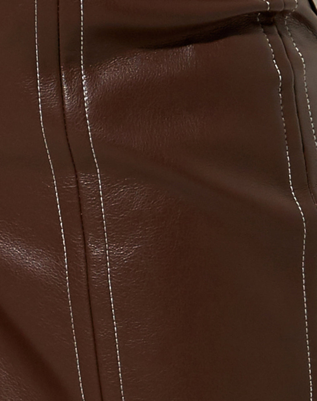 Parara Trouser in PU Bitter Chocolate with Ivory Stitching