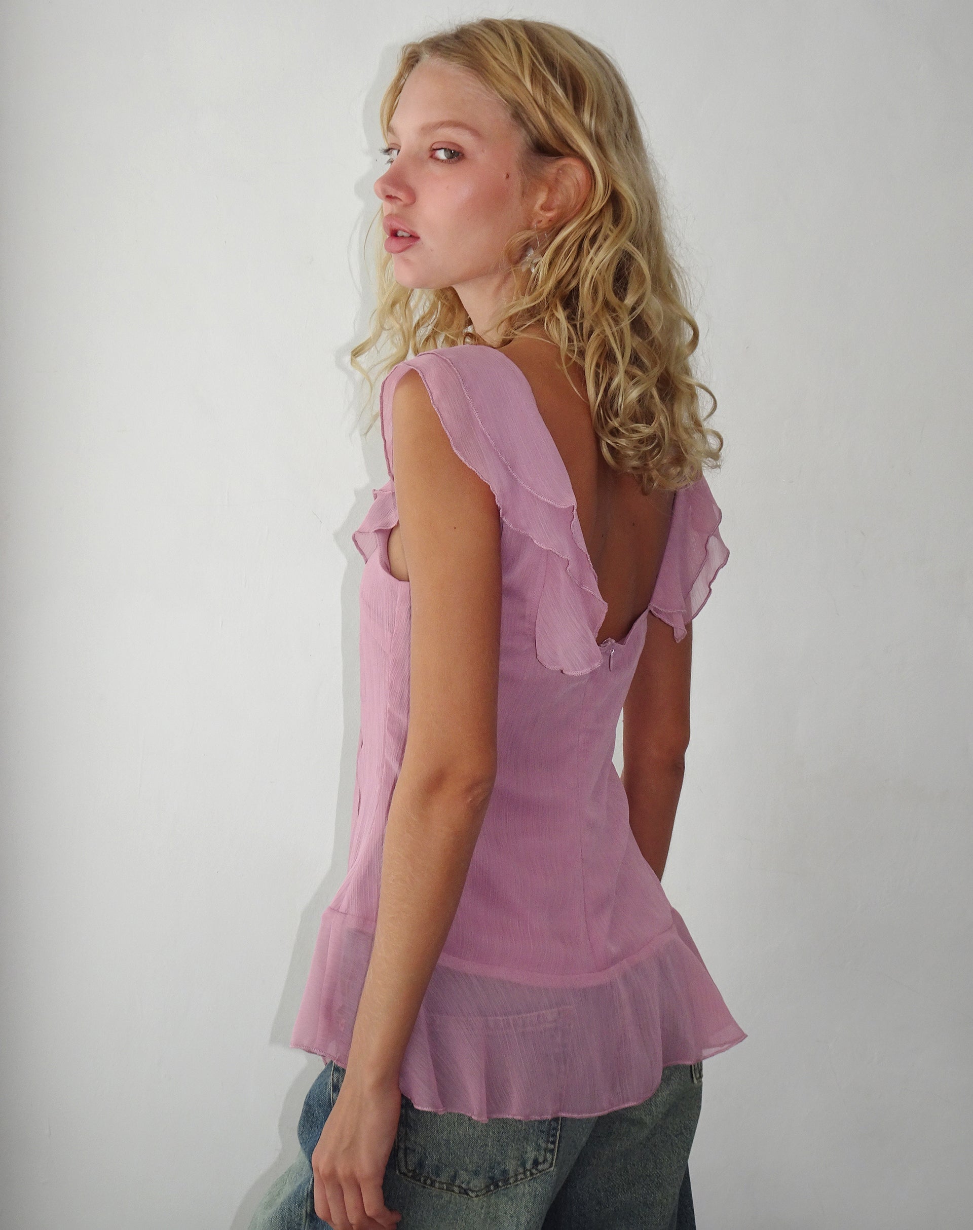 Piro Ruffle Longline Top in Light Plum