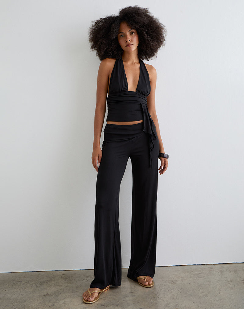 Prilla Halter Top in Cupro Black
