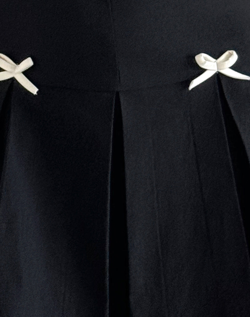 Radeta Mini Dress in Black with Ivory Bows